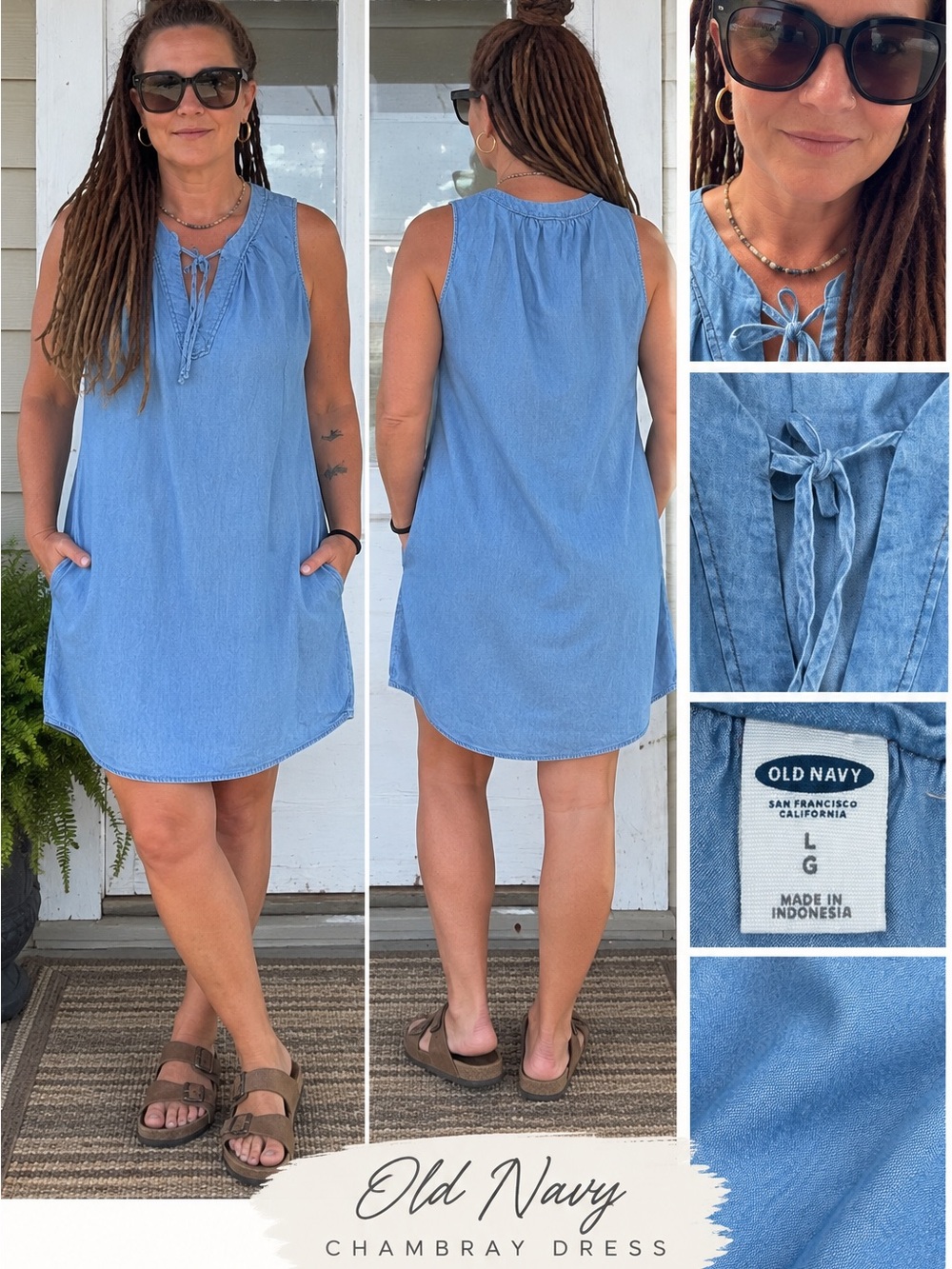 Old Navy Light Chambray Tie-Neck Sleeveless Mini Dress